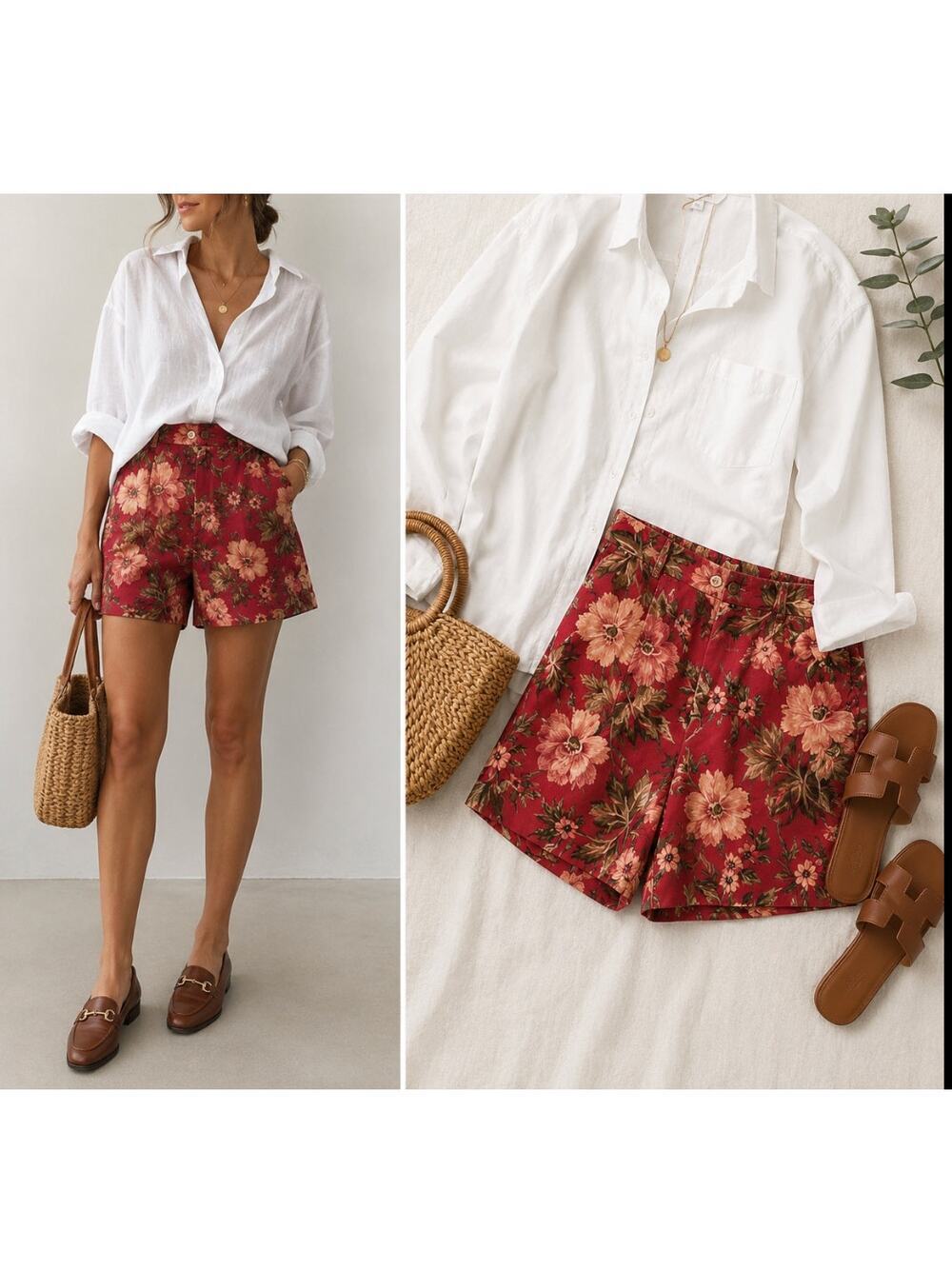 Vintage Lauren Ralph Lauren Red Floral Linen Shorts Sz 4